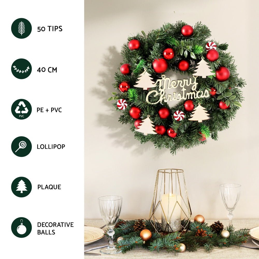 Christmas Wreath 40CM Xmas Garland Baubles Ornaments Party Decor - Occasions > Christmas > Christmas Wreaths & Garlands - Bedzy Australia