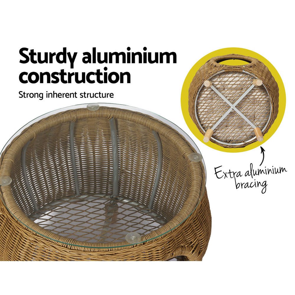 Coffee Side Table Wicker Aluminium Desk Pet Bed Storage Outdoor Furniture - Furniture > Outdoor - Bedzy Australia