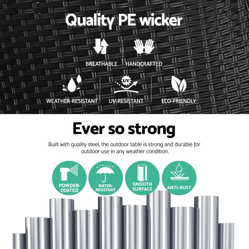 Coffee Side Table Wicker Desk Rattan Outdoor Furniture Garden Black - Furniture > Outdoor - Bedzy Australia