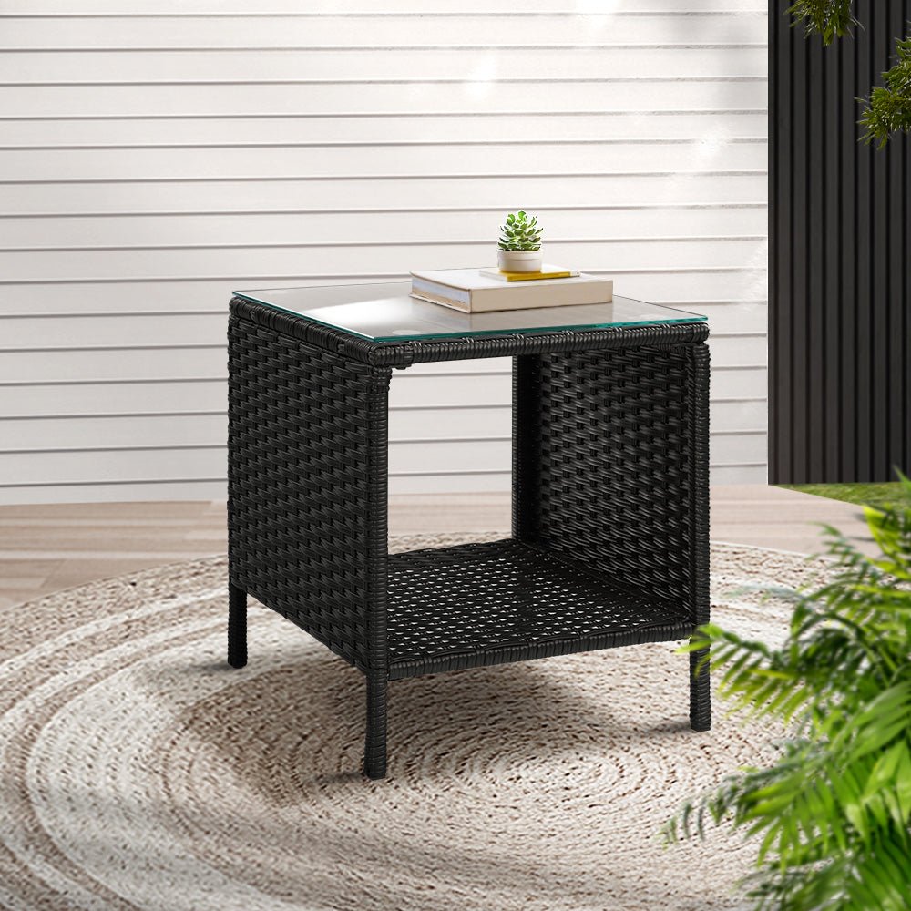 Coffee Side Table Wicker Desk Rattan Outdoor Furniture Garden Black - Furniture > Outdoor - Bedzy Australia