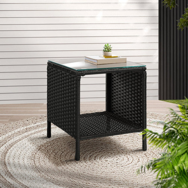 Coffee Side Table Wicker Desk Rattan Outdoor Furniture Garden Black - Furniture > Outdoor - Bedzy Australia