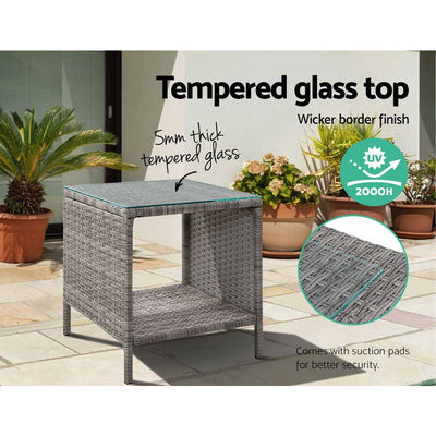 Coffee Side Table Wicker Desk Rattan Outdoor Furniture Garden Grey - Furniture > Outdoor - Bedzy Australia