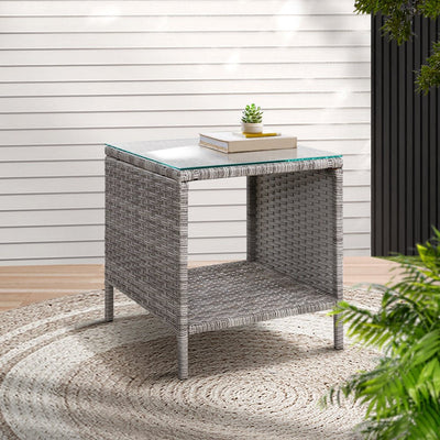 Coffee Side Table Wicker Desk Rattan Outdoor Furniture Garden Grey - Furniture > Outdoor - Bedzy Australia