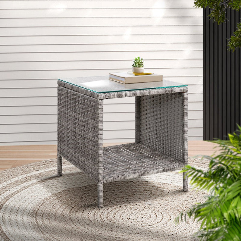 Coffee Side Table Wicker Desk Rattan Outdoor Furniture Garden Grey - Furniture > Outdoor - Bedzy Australia