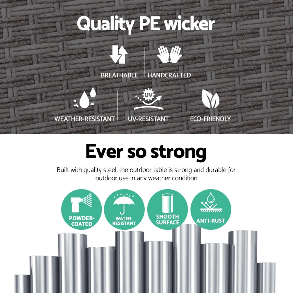 Coffee Side Table Wicker Desk Rattan Outdoor Furniture Garden Grey - Furniture > Outdoor - Bedzy Australia