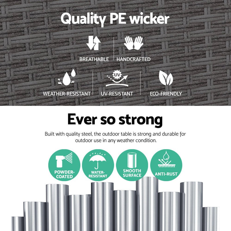 Coffee Side Table Wicker Desk Rattan Outdoor Furniture Garden Grey - Furniture > Outdoor - Bedzy Australia