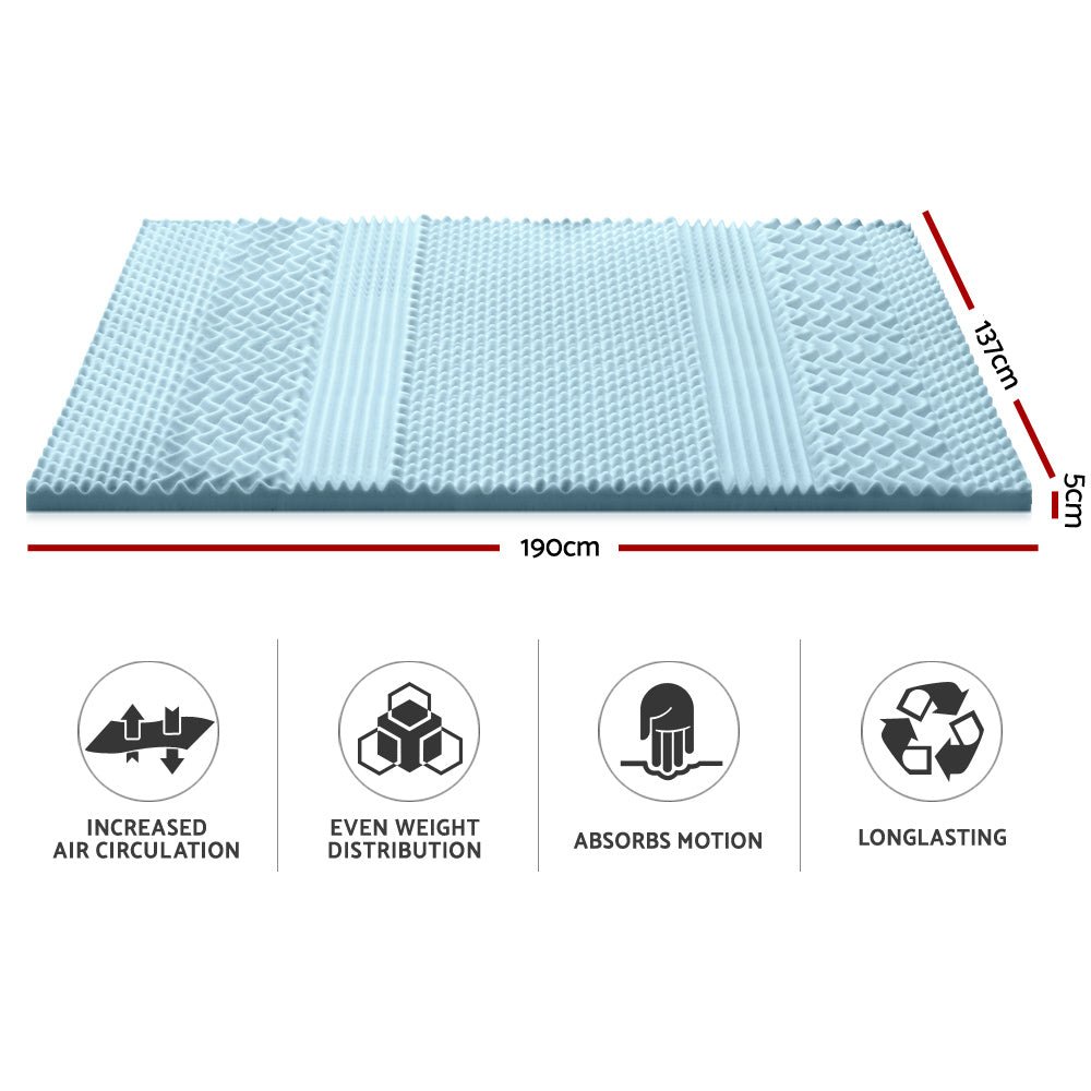 Cool Gel 7 - zone Memory Foam Mattress Topper w/Bamboo Cover 5cm - Double - Bedzy Australia