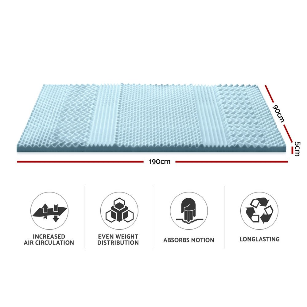 Cool Gel 7 - zone Memory Foam Mattress Topper w/Bamboo Cover 5cm - Single - Bedzy Australia