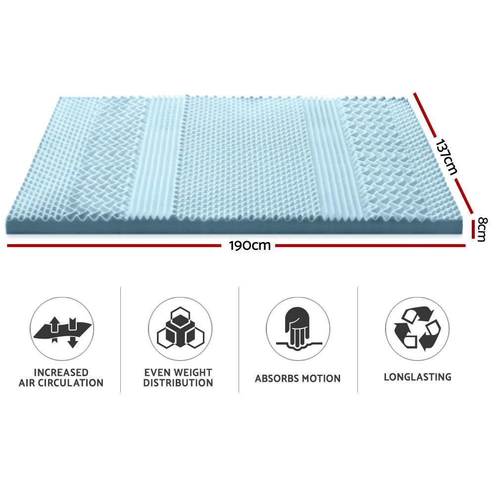 Cool Gel 7 - zone Memory Foam Mattress Topper w/Bamboo Cover 8cm - Double - Bedzy Australia