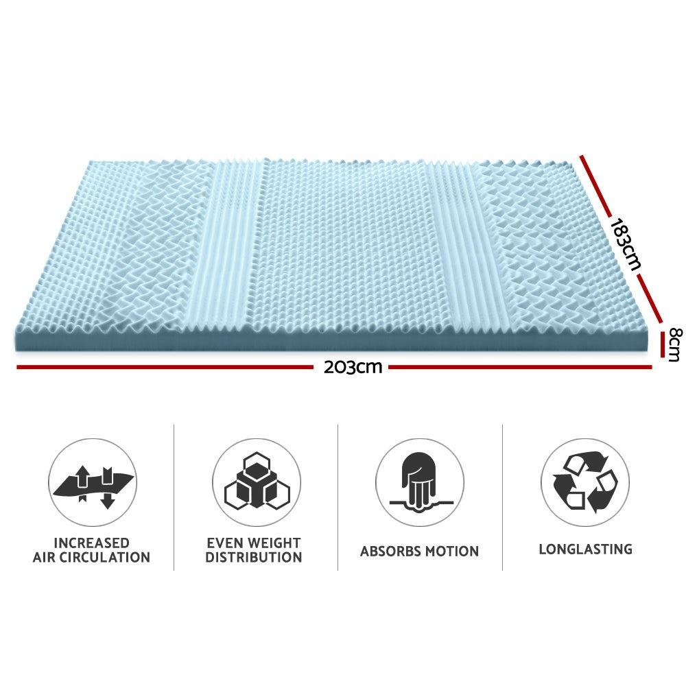 Cool Gel 7 - zone Memory Foam Mattress Topper w/Bamboo Cover 8cm - King - Bedzy Australia