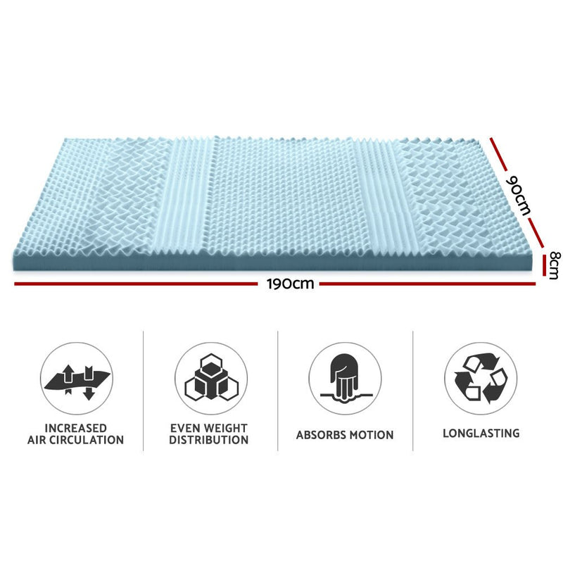 Cool Gel 7 - zone Memory Foam Mattress Topper w/Bamboo Cover 8cm - Single - Bedzy Australia