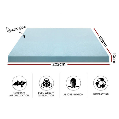 Cool Gel Memory Foam Mattress Topper w/Bamboo Cover 10cm - Queen - Bedzy Australia