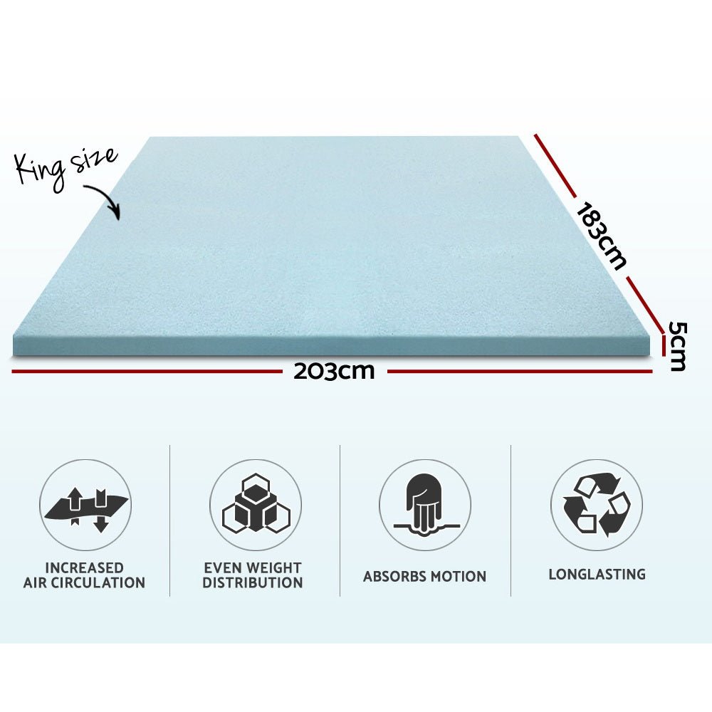 Cool Gel Memory Foam Mattress Topper w/Bamboo Cover 5cm - King - Bedzy Australia