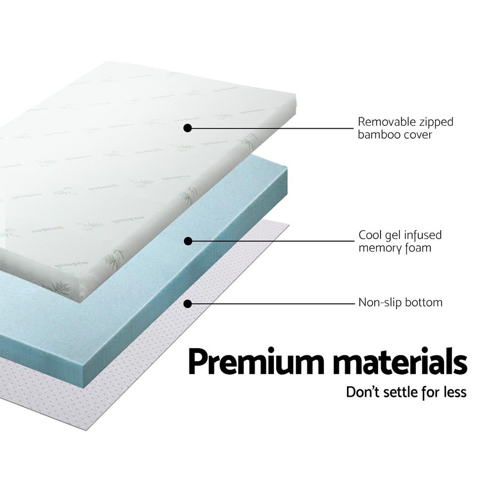 Cool Gel Memory Foam Mattress Topper w/Bamboo Cover 5cm - Single - Bedzy Australia
