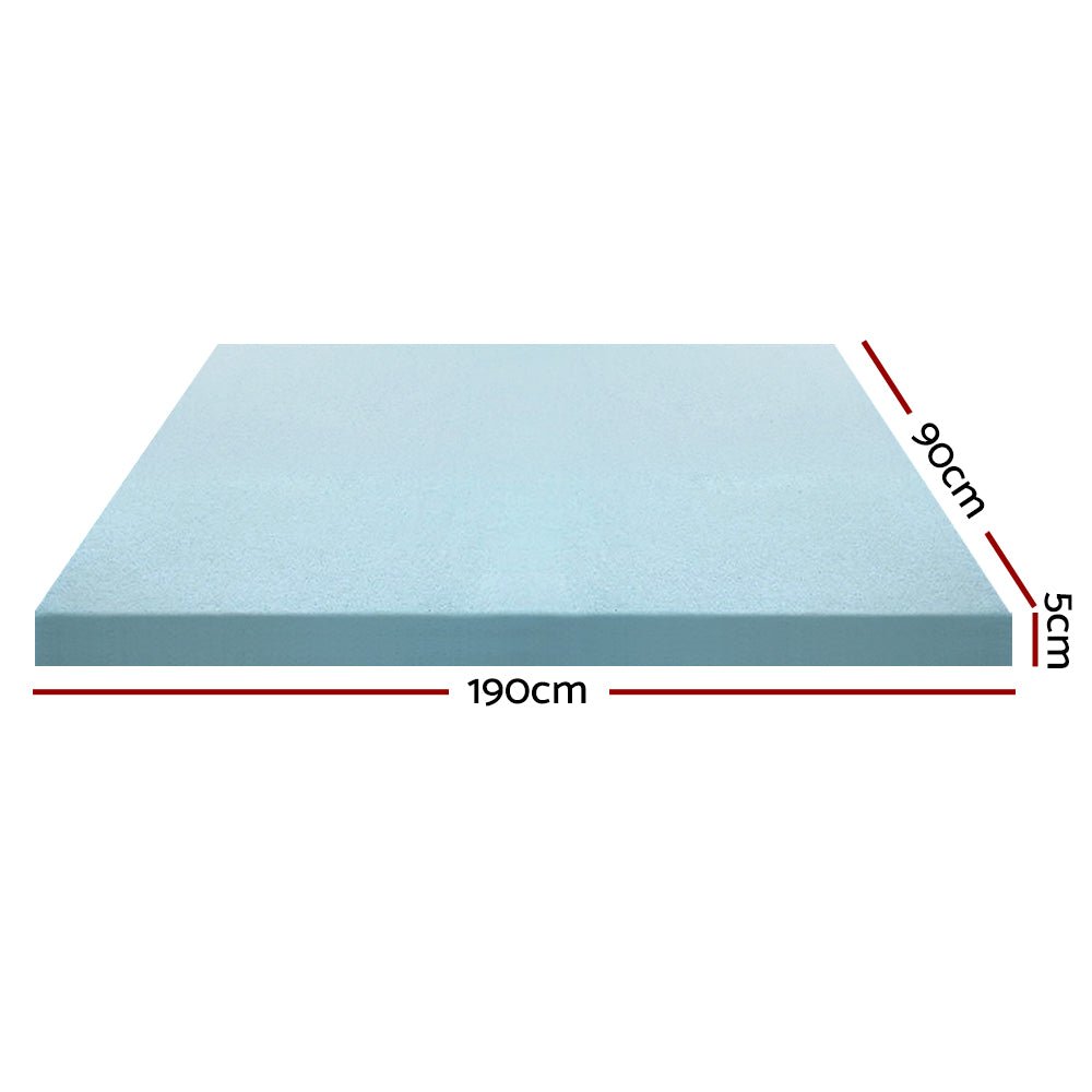 Cool Gel Memory Foam Mattress Topper w/Bamboo Cover 5cm - Single - Bedzy Australia