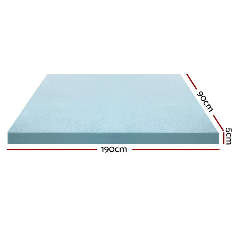 Cool Gel Memory Foam Mattress Topper w/Bamboo Cover 5cm - Single - Bedzy Australia