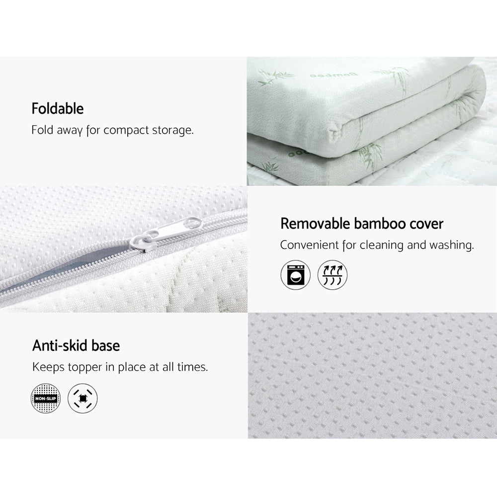 Cool Gel Memory Foam Mattress Topper w/Bamboo Cover 5cm - Single - Bedzy Australia