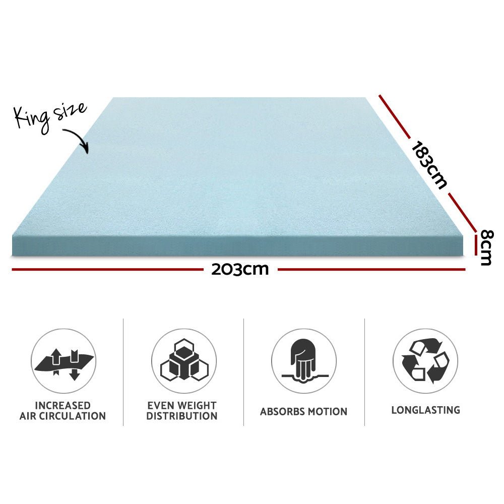 Cool Gel Memory Foam Mattress Topper w/Bamboo Cover 8cm - King - Bedzy Australia