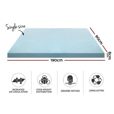 Cool Gel Memory Foam Mattress Topper w/Bamboo Cover 8cm - Single - Bedzy Australia