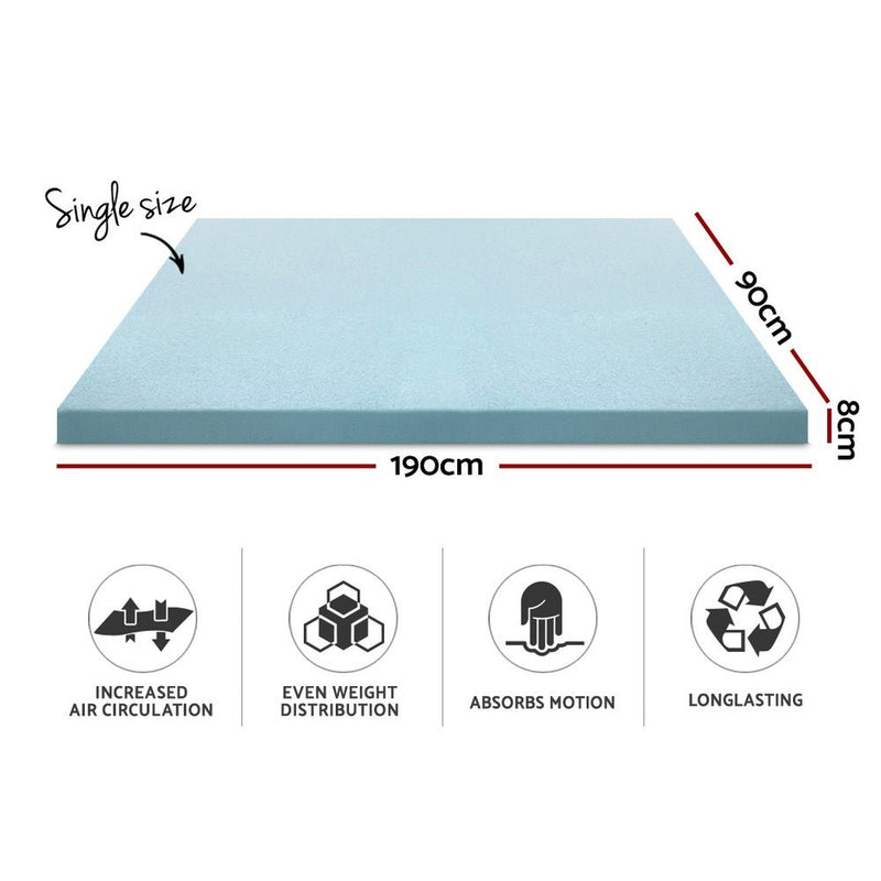 Cool Gel Memory Foam Mattress Topper w/Bamboo Cover 8cm - Single - Bedzy Australia