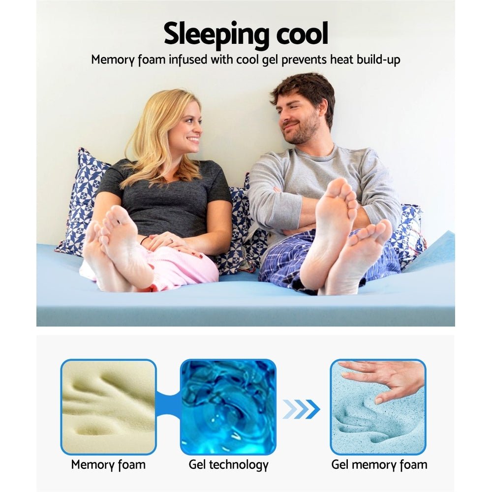 Cool Gel Memory Foam Mattress Topper w/Bamboo Cover 8cm - Single - Bedzy Australia