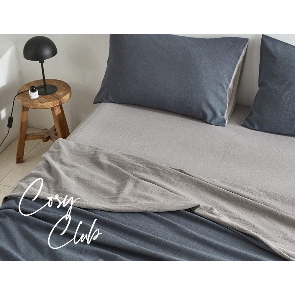 Deluxe Sheet Set Cotton Sheets Single Blue Dark Grey - Bedzy Australia