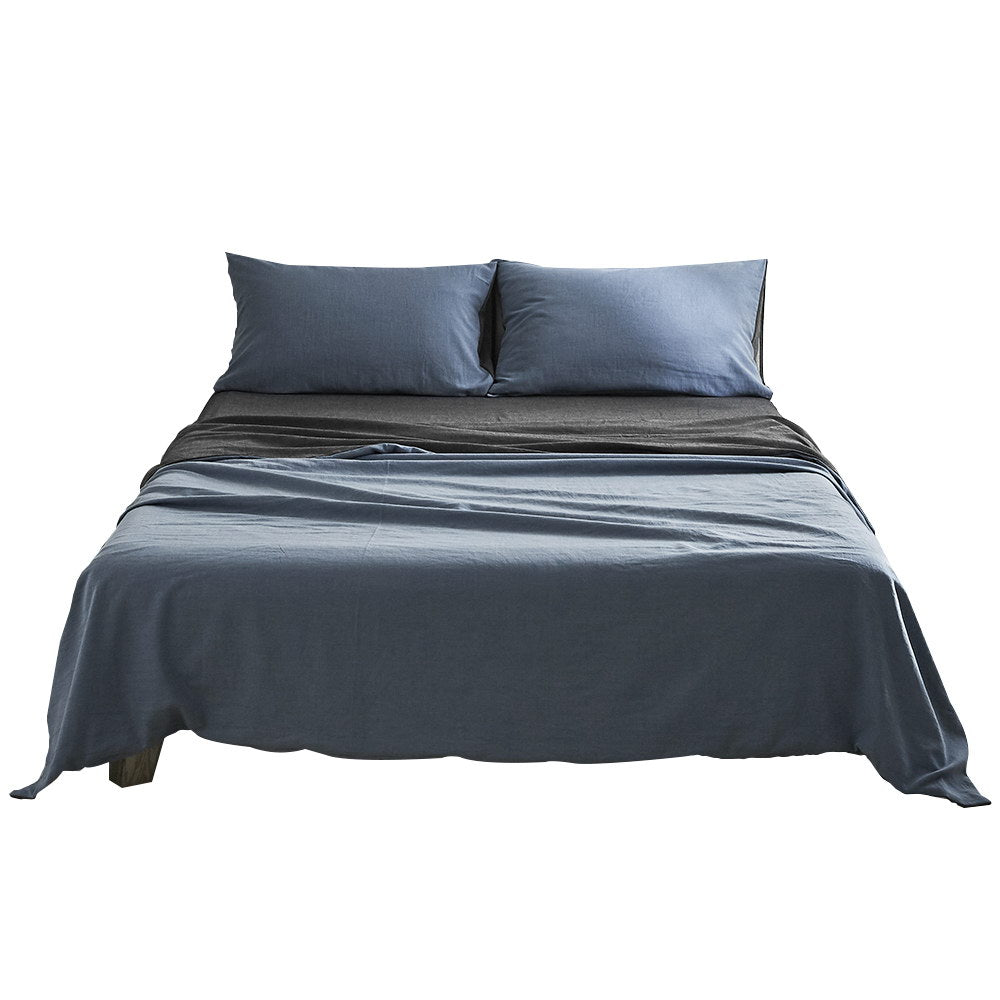 Deluxe Sheet Set Cotton Sheets Single Blue Dark Grey - Bedzy Australia