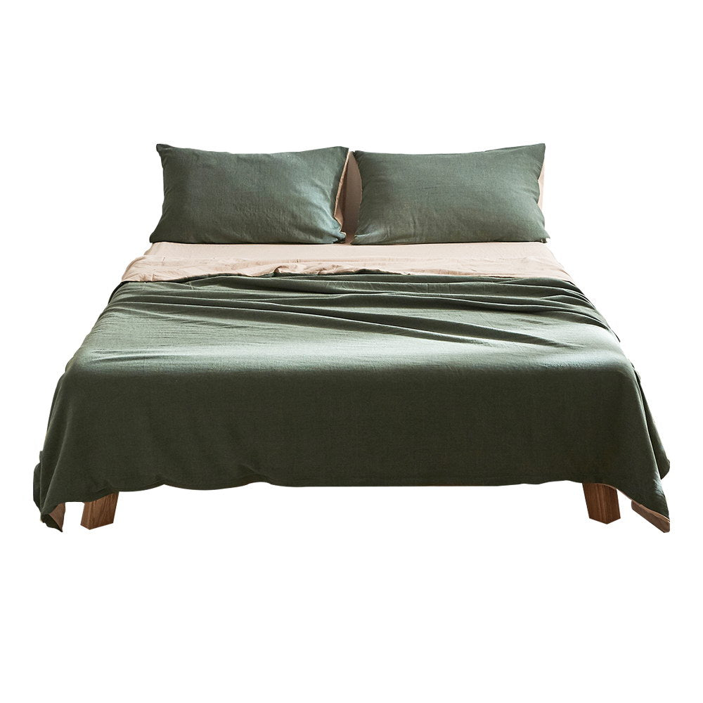 Deluxe Sheet Set Cotton Sheets Single Green Beige - Bedzy Australia