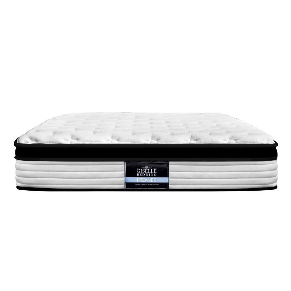 Double Package | Dunelight LED Bed Black & Devon Euro Top Mattress (Medium) with quilted white mattress and black base