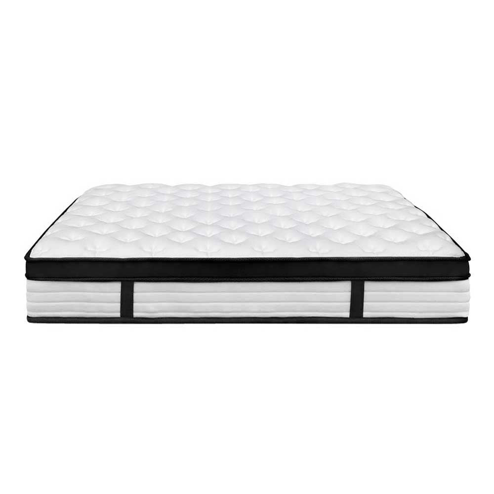 Queen Package | Dunelight LED Bed Black & Devon Euro Top Mattress (Medium) with white quilted medium-firm mattress and black edging