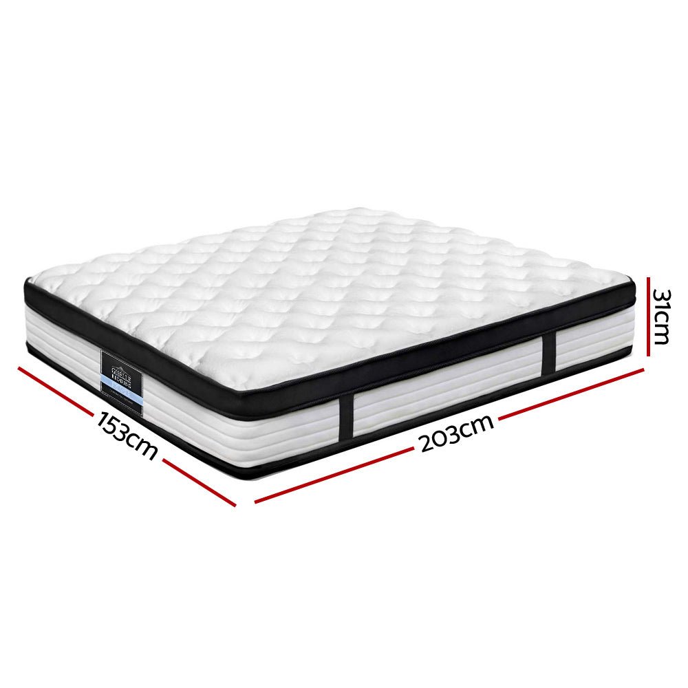 Queen Package | Dunelight LED Bed Black & Devon Euro Top Mattress (Medium) shown with quilted surface and black trim