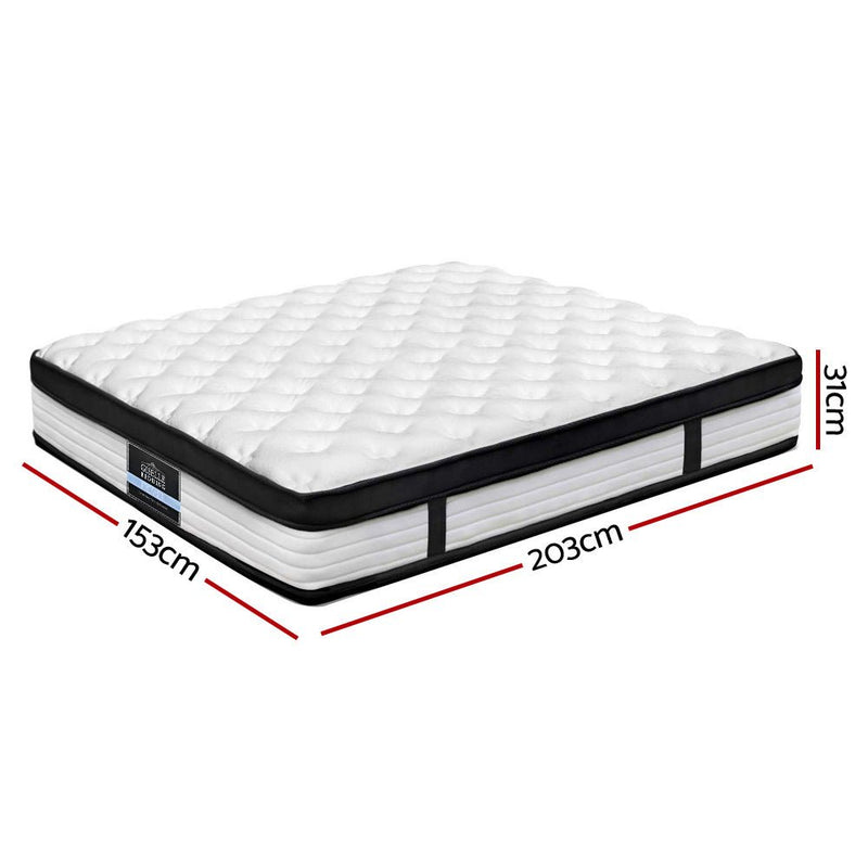 Queen Package | Dunelight LED Bed Black & Devon Euro Top Mattress (Medium) shown with quilted surface and black trim
