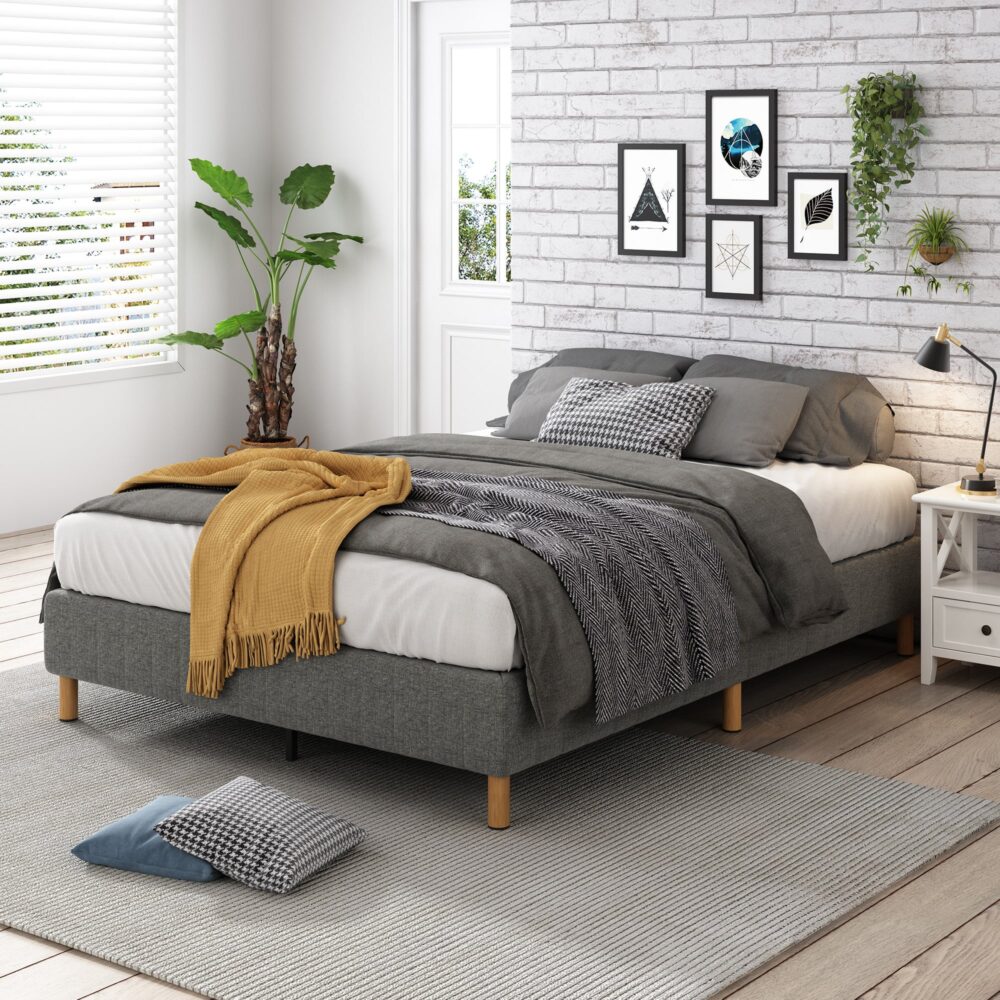 Double Metal Bed Frame Mattress Foundation - Dark Grey - Furniture > Bedroom - Bedzy Australia