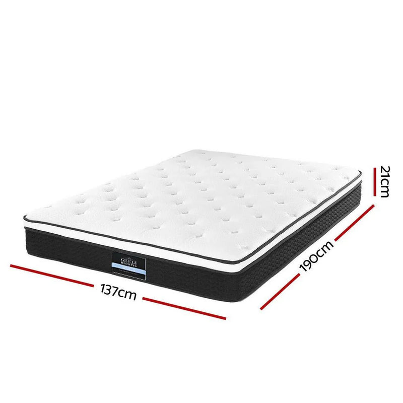 Double Package | Aldinga Bed Frame Beige & Bonita Pillow Top Mattress (Medium Firm) with mattress measurements shown