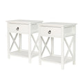 Set of 2 Wooden Bedside Tables with Drawer - White