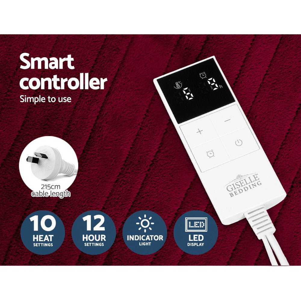 Electric Throw Blanket - Burgundy - Bedzy Australia