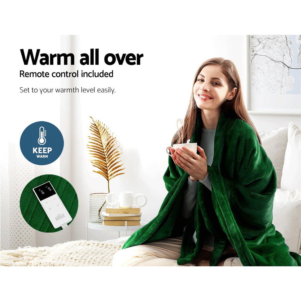 Electric Throw Rug Heated Blanket Washable Snuggle Flannel Winter Green - Home & Garden > Bedding - Bedzy Australia
