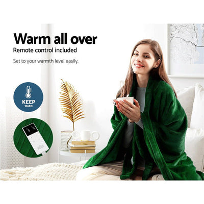 Electric Throw Rug Heated Blanket Washable Snuggle Flannel Winter Green - Home & Garden > Bedding - Bedzy Australia