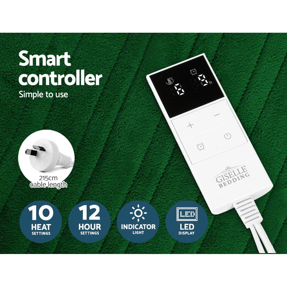 Electric Throw Rug Heated Blanket Washable Snuggle Flannel Winter Green - Home & Garden > Bedding - Bedzy Australia