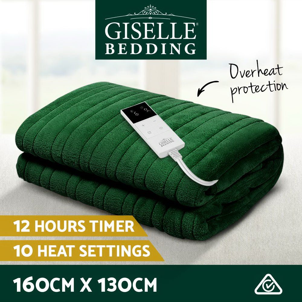 Electric Throw Rug Heated Blanket Washable Snuggle Flannel Winter Green - Home & Garden > Bedding - Bedzy Australia