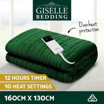 Electric Throw Rug Heated Blanket Washable Snuggle Flannel Winter Green - Home & Garden > Bedding - Bedzy Australia