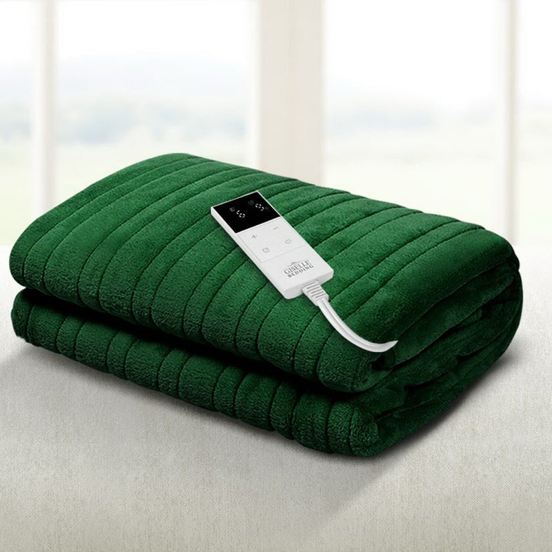 Electric Throw Rug Heated Blanket Washable Snuggle Flannel Winter Green - Home & Garden > Bedding - Bedzy Australia