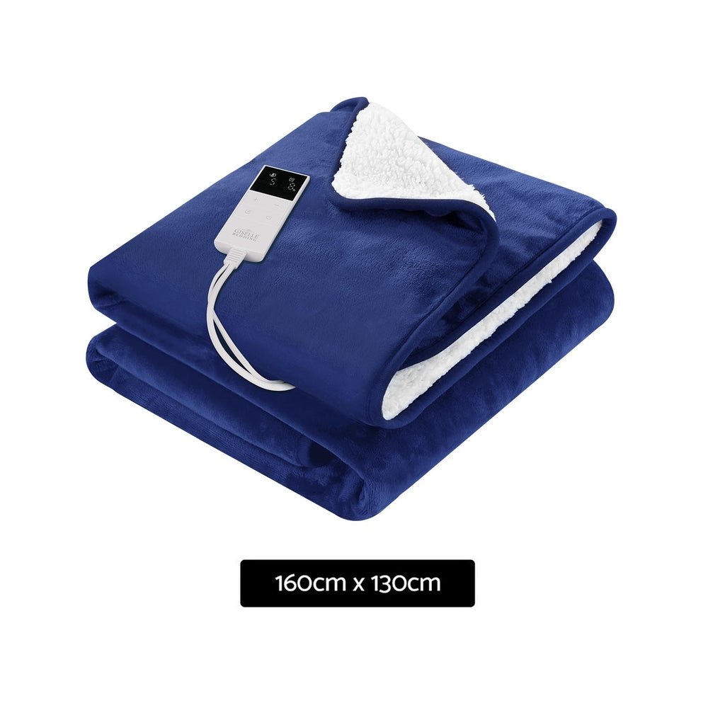 Electric Throw Rug Heated Blanket Washable Snuggle Flannel Winter Navy - Home & Garden > Bedding - Bedzy Australia