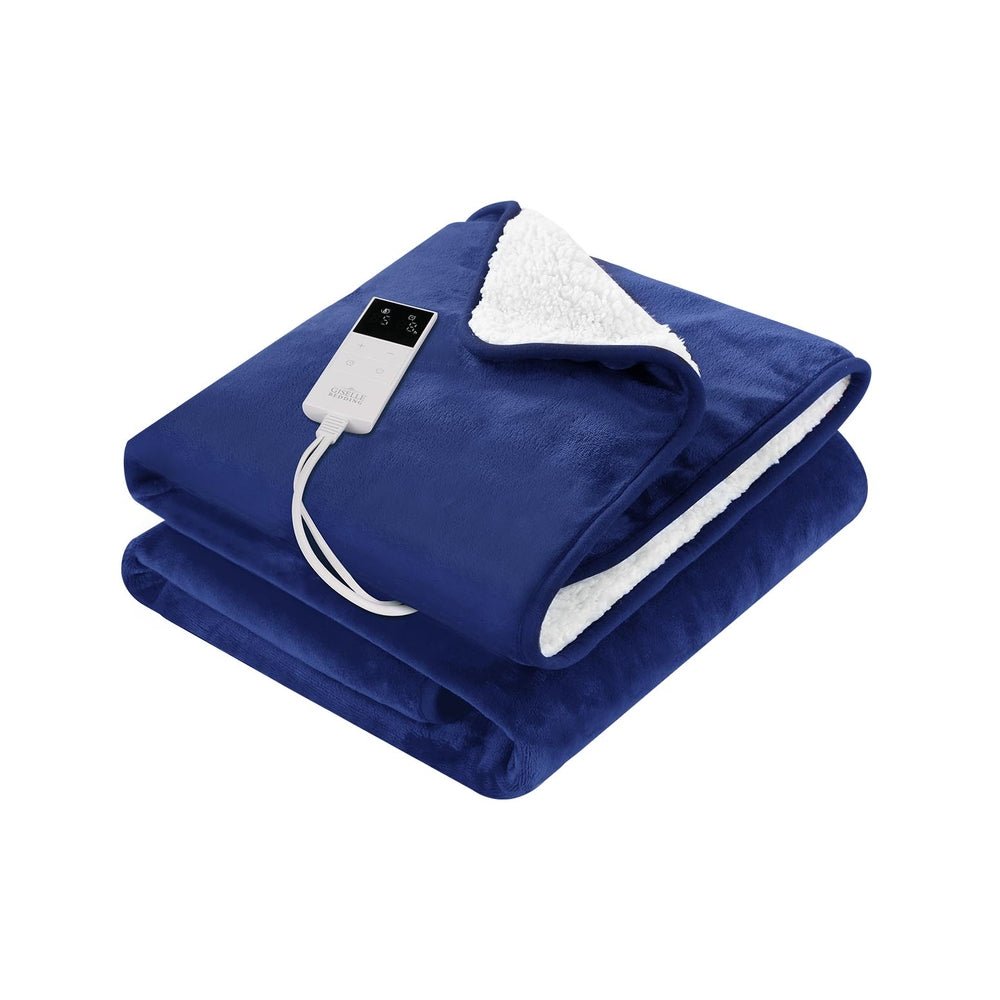 Electric Throw Rug Heated Blanket Washable Snuggle Flannel Winter Navy - Home & Garden > Bedding - Bedzy Australia