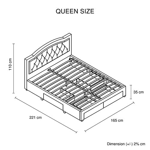 Emily Bed Frame Queen Size Velvet Fabric Grey Four MDF Drawers with Wheels - Furniture > Bedroom > Beds & Bed Frames - Bedzy Australia