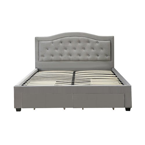 Emily Bed Frame Queen Size Velvet Fabric Grey Four MDF Drawers with Wheels - Furniture > Bedroom > Beds & Bed Frames - Bedzy Australia