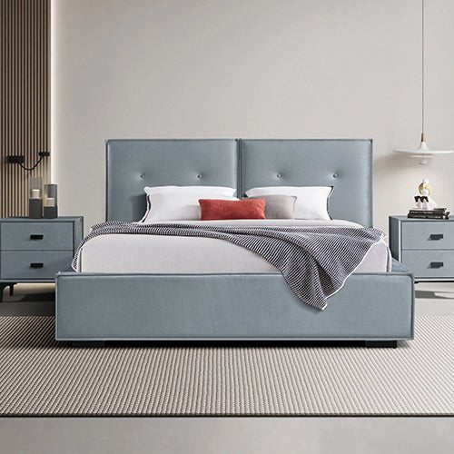 Estella Queen Bed Frame Fabric Upholstery KD Slat in Black - Furniture > Bar Stools & Chairs > Arm Chairs & Recliners - Bedzy Australia