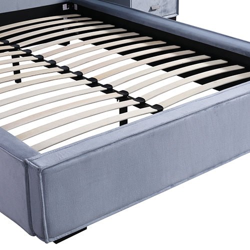 Estella Queen Bed Frame Fabric Upholstery KD Slat in Black - Furniture > Bar Stools & Chairs > Arm Chairs & Recliners - Bedzy Australia