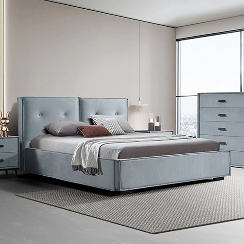 Estella Queen Bed Frame Fabric Upholstery KD Slat in Black - Furniture > Bar Stools & Chairs > Arm Chairs & Recliners - Bedzy Australia