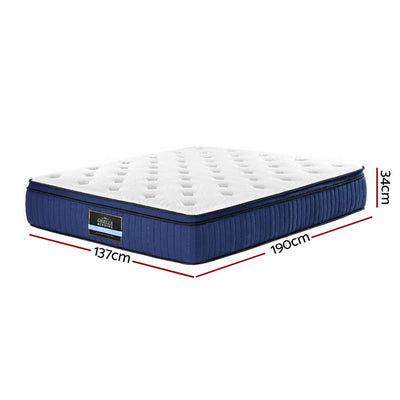 Double Comfort Package | Franky Euro Top Cool Gel Mattress (Medium Firm) with plush pillowtop in blue and white, 34cm thick